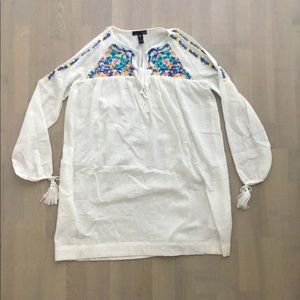 Aqua Lightweight Cold Shoulder Boho Embroidered Peasant Tunic Top